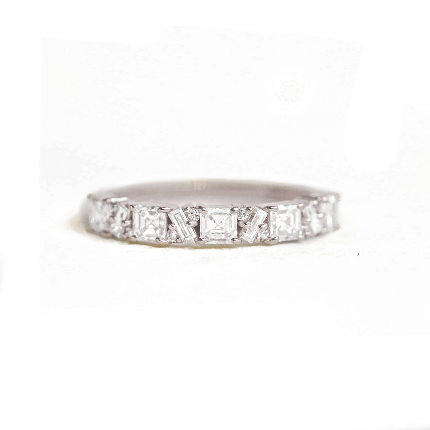 0.80 TCW Asscher Baguette and Round Cluster Eternity Wedding Band