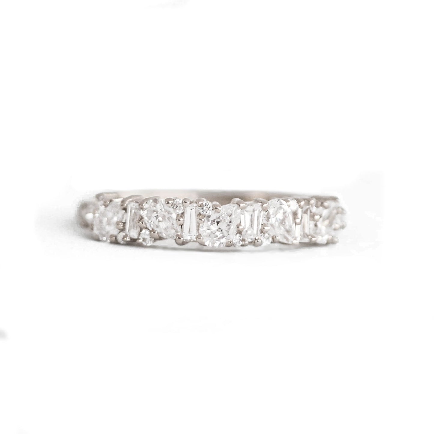 0.48 TCW Pear, Baguette and Round Cluster Wedding Band
