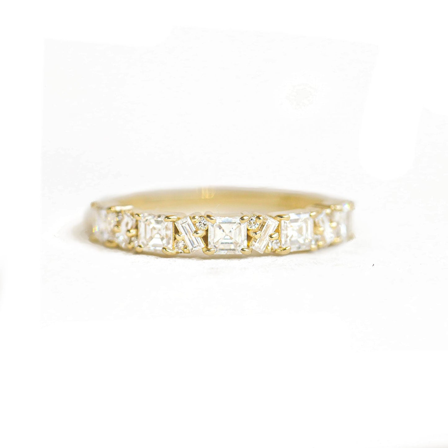 0.80 TCW Asscher Baguette and Round Cluster Eternity Wedding Band