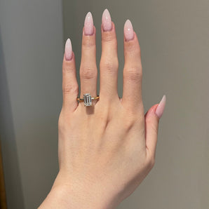 Kaylee-3.0 Carats Emerald Moissanite Hidden Halo Engagement Ring